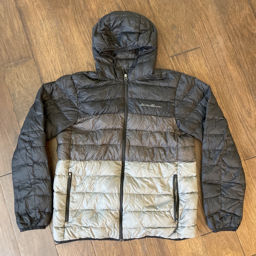 Eddie Bauer Eb650 Down Puffer Jacket Mens M Black Full Zip Coat Outdoors